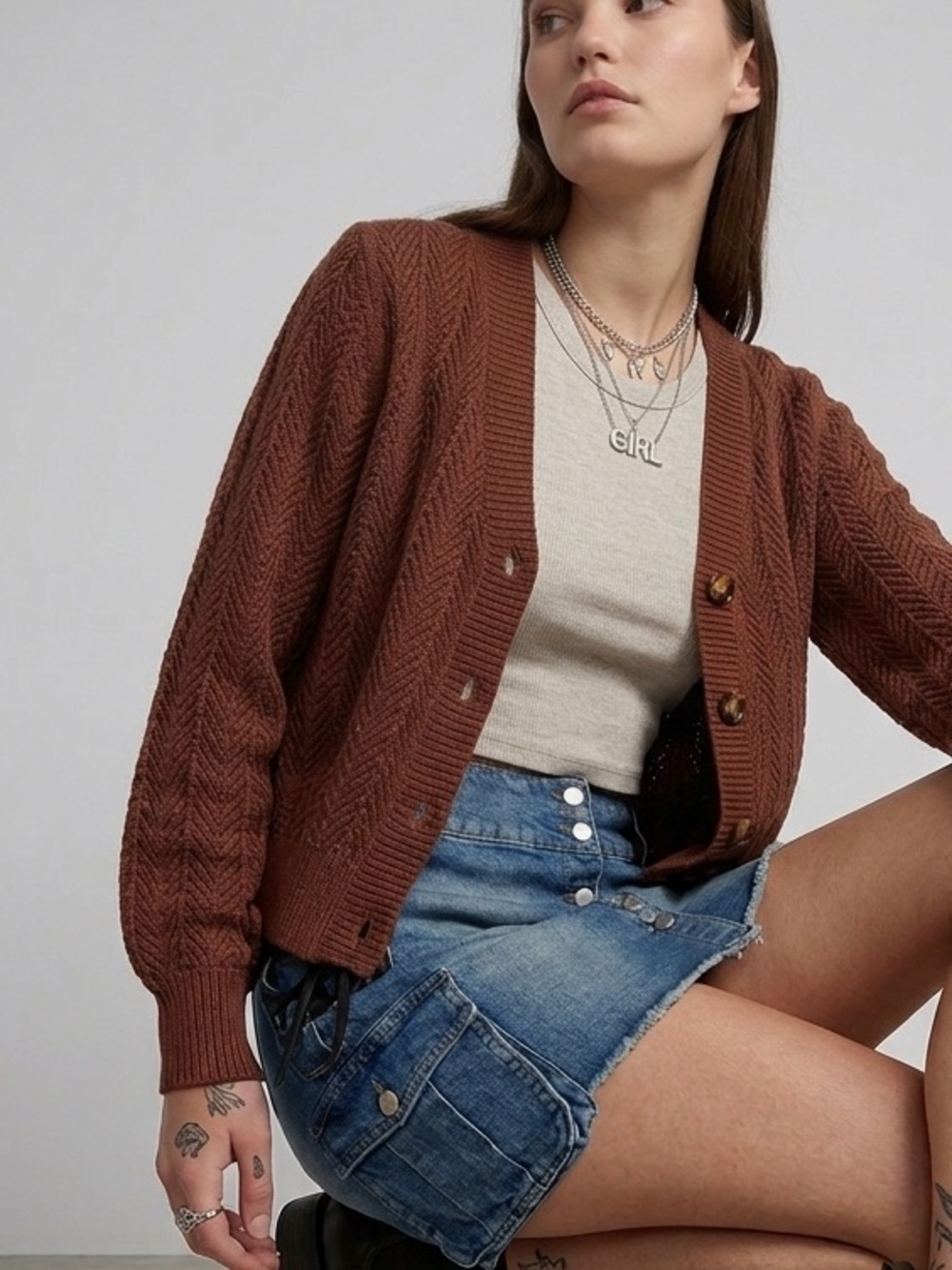 Contemporaine by Simons Recycled Fiber V-Neck Cardigan size Large
